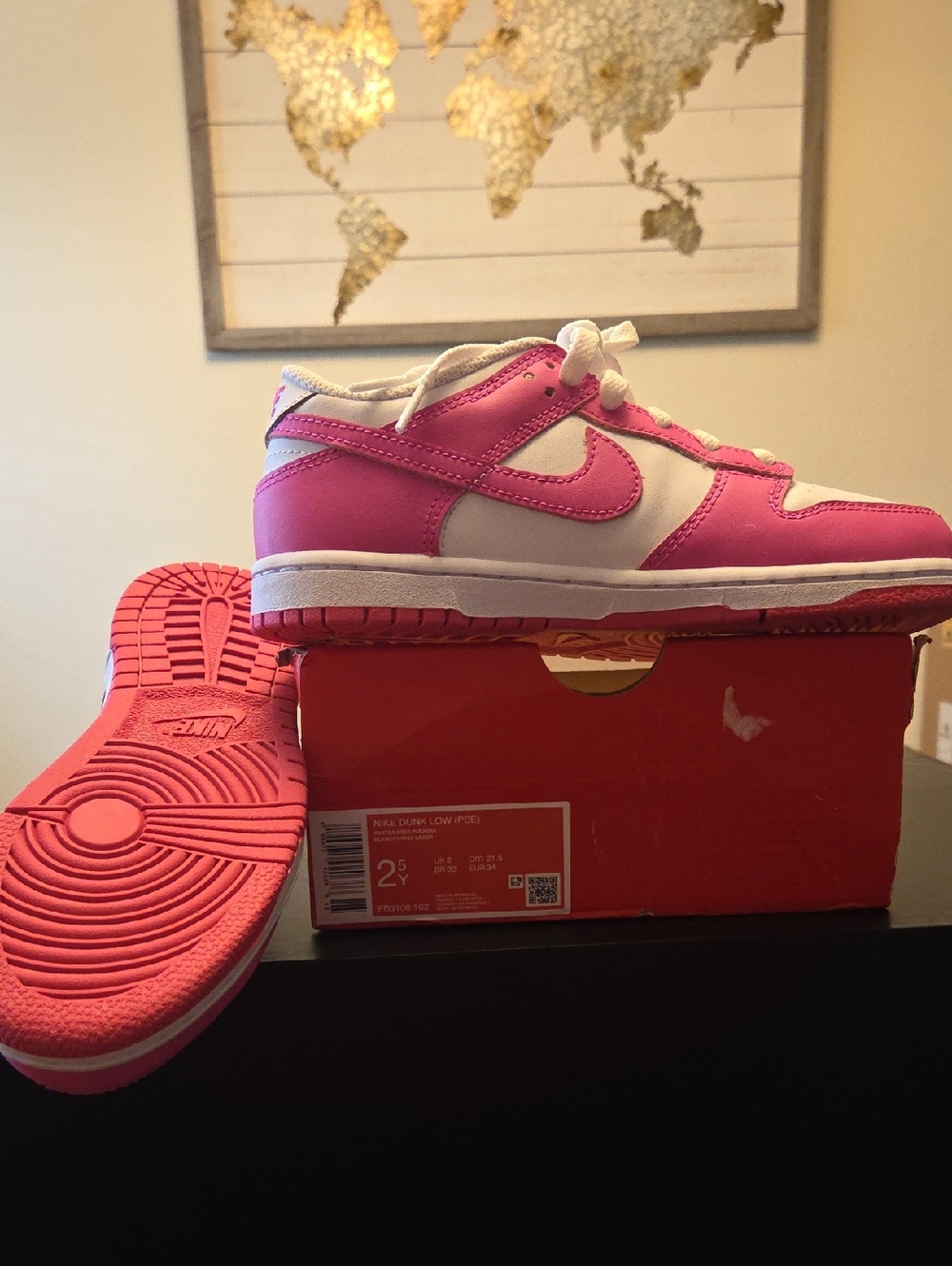 Nike Dunk Low White And Laser Fuscia Youth Sneakers